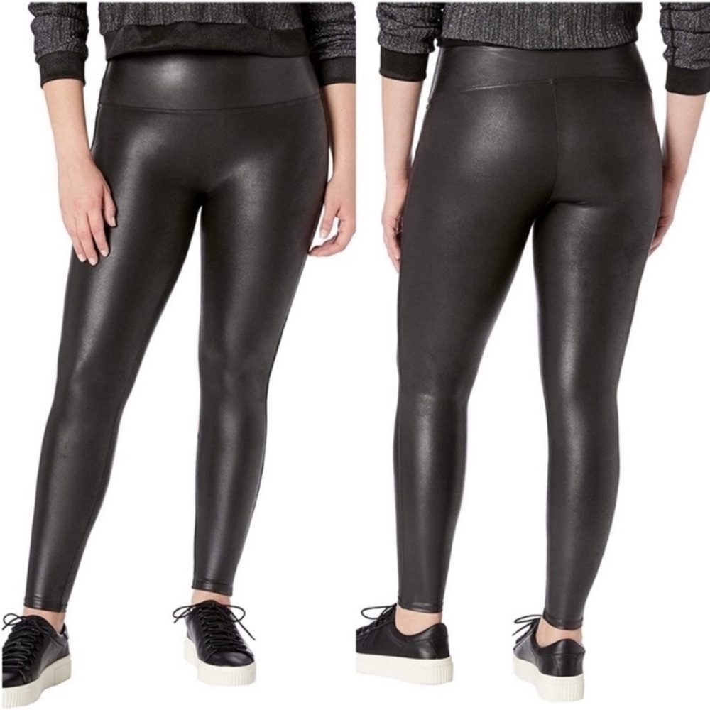 Spanx faux leather black leggings pants shapewear size large and small